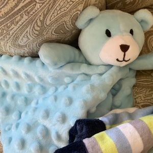 Baby blue teddy bear security blanket